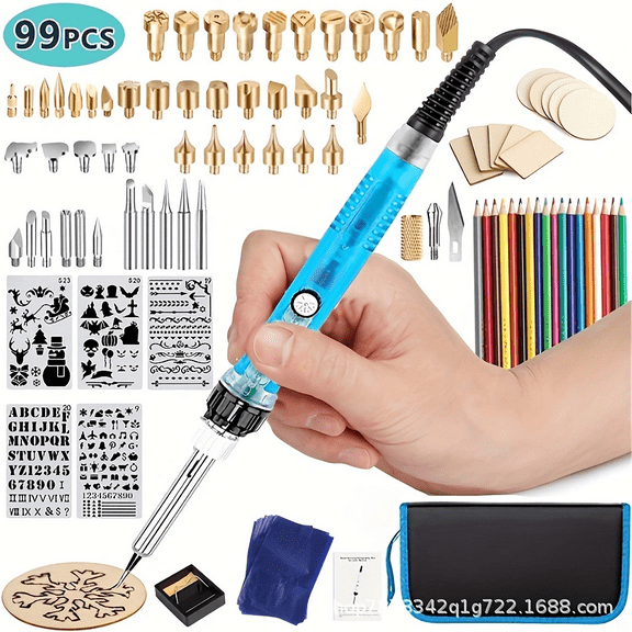 99pcs Wood Burning Kit, Soldering Pen with Adjustable On-Off for Switch Control Temperature Wood Burning Tool for Embossing/Carving/Soldering Tips/Carrying Box
