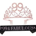 thumbnail image 1 of 99th Birthday Sash & Tiara - MEANT2TOBE Glitter Sash + Rhinestone Tiara for Her, 1 of 13