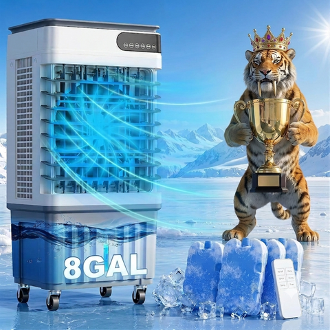 UrbanSync Evaporative Air Cooler, 3d Cooling, 8 Gallon Tank, 3 Speeds, 12 Hour Timer, 4 Ice Boxes, Indoor or Outdoor Use