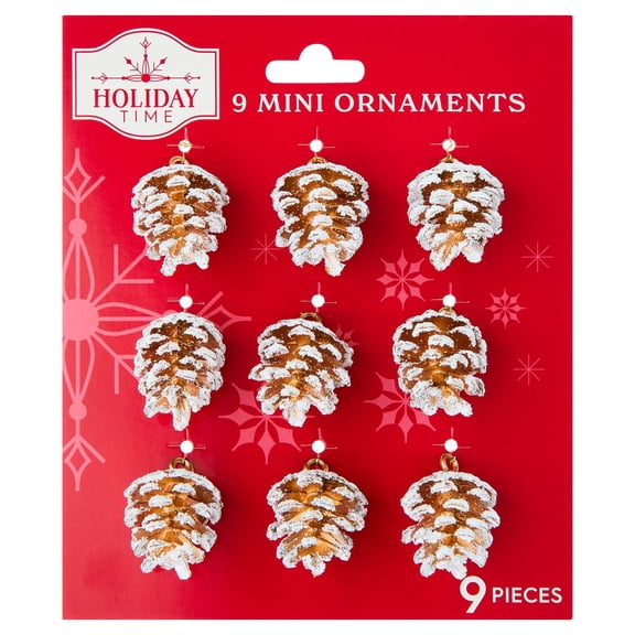 9-Count Gold and White Glitter Pinecone Mini Christmas Ornaments, 1", by Holiday Time