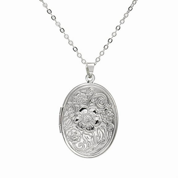 9CT Gold Locket Necklace Pendant and 20'' Chain Floral Engraved Locket