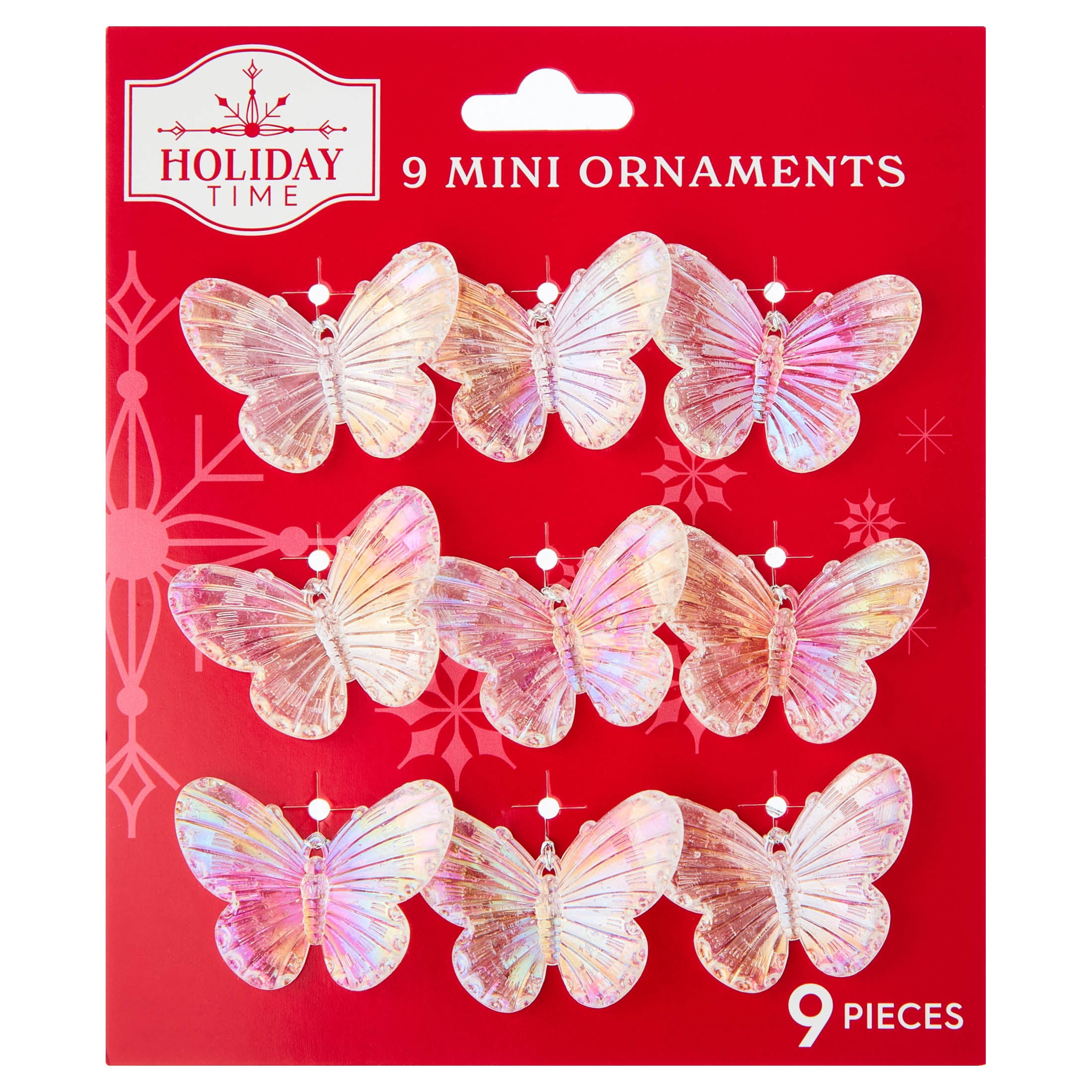 9-Count Iridescent Butterfly Mini Christmas Ornaments, 1.5", by Holiday Time