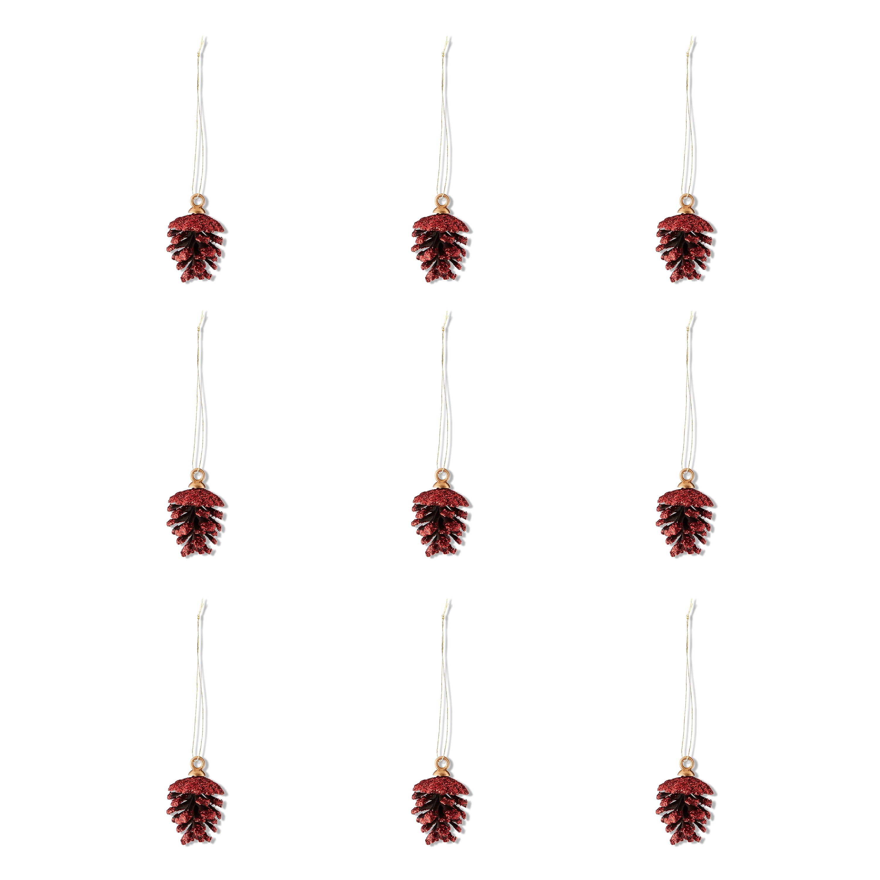 Red Glitter Mini Pinecone Christmas Ornaments, 9 Count, by Holiday Time