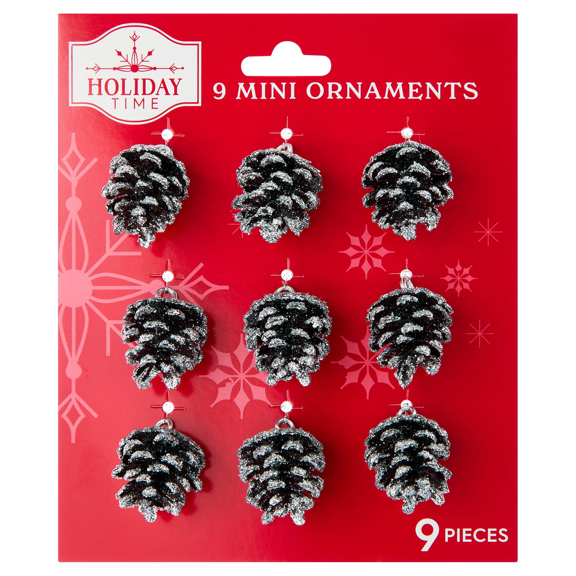 9-Count Silver Glitter Pinecone Mini Christmas Ornaments, 1", by Holiday Time