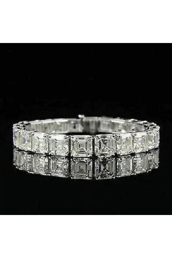 9Ct Ascher Cut Simulated Diamond Men's Tennis Bracelet 14K White Gold Plated 8"inch