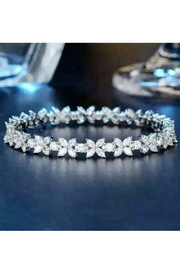 9Ct Marquise Cut Simulated Diamond Tennis Bracelet for Women, 14K White Gold Plated - Elegant Jewelry