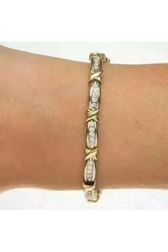 9Ct Round Cut Lab-Created Diamond Tennis Bracelet for Women 14K Yellow Gold Plated, Elegant Cubic Zirconia Jewelry Gift