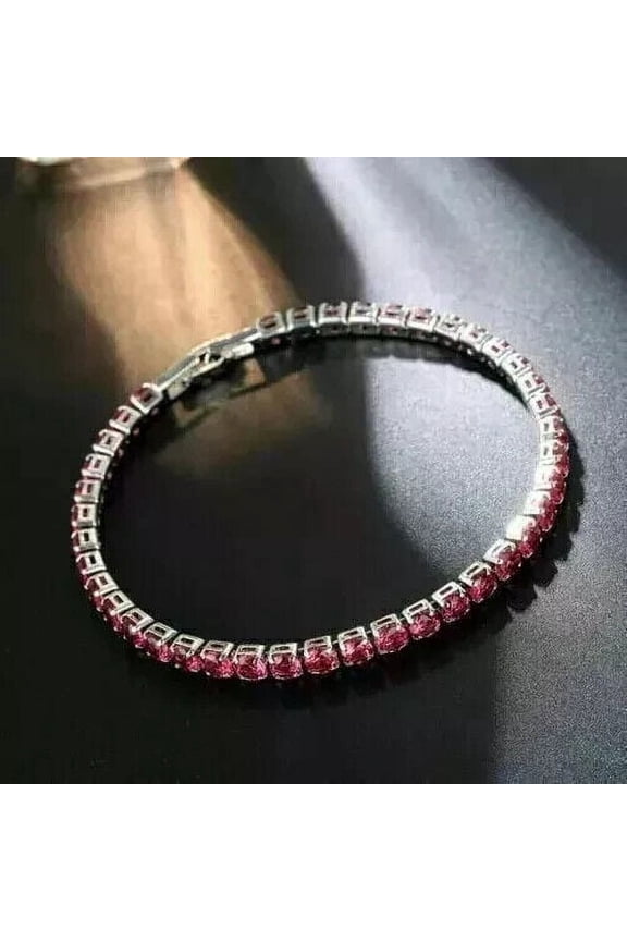 9Ct Round Cut Lab Created Ruby Tennis Bracelet in 14K White Gold Plated