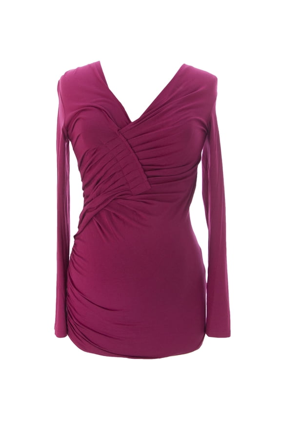 9FASHION Maternity Women's Riana II Pleat Blouse, Small, Sangria