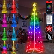 7FT 90 Star-Shaped Smart Christmas Cone Tree with LED Lights USB Powered App & Remote Controlled RGB Color Changing Pre-Lit Tree Music Sync DIY Lighting Effects Holiday Decoration