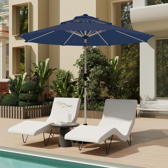 9FT 3-Tier Aluminum Outdoor Patio Umbrella, Fade-Resistant Market Umbrella with Push Button Tilt Function, 8 Sturdy All-Aluminum Ribs for Gardens, Patios, Backyards & Pools (Navy Blue)
