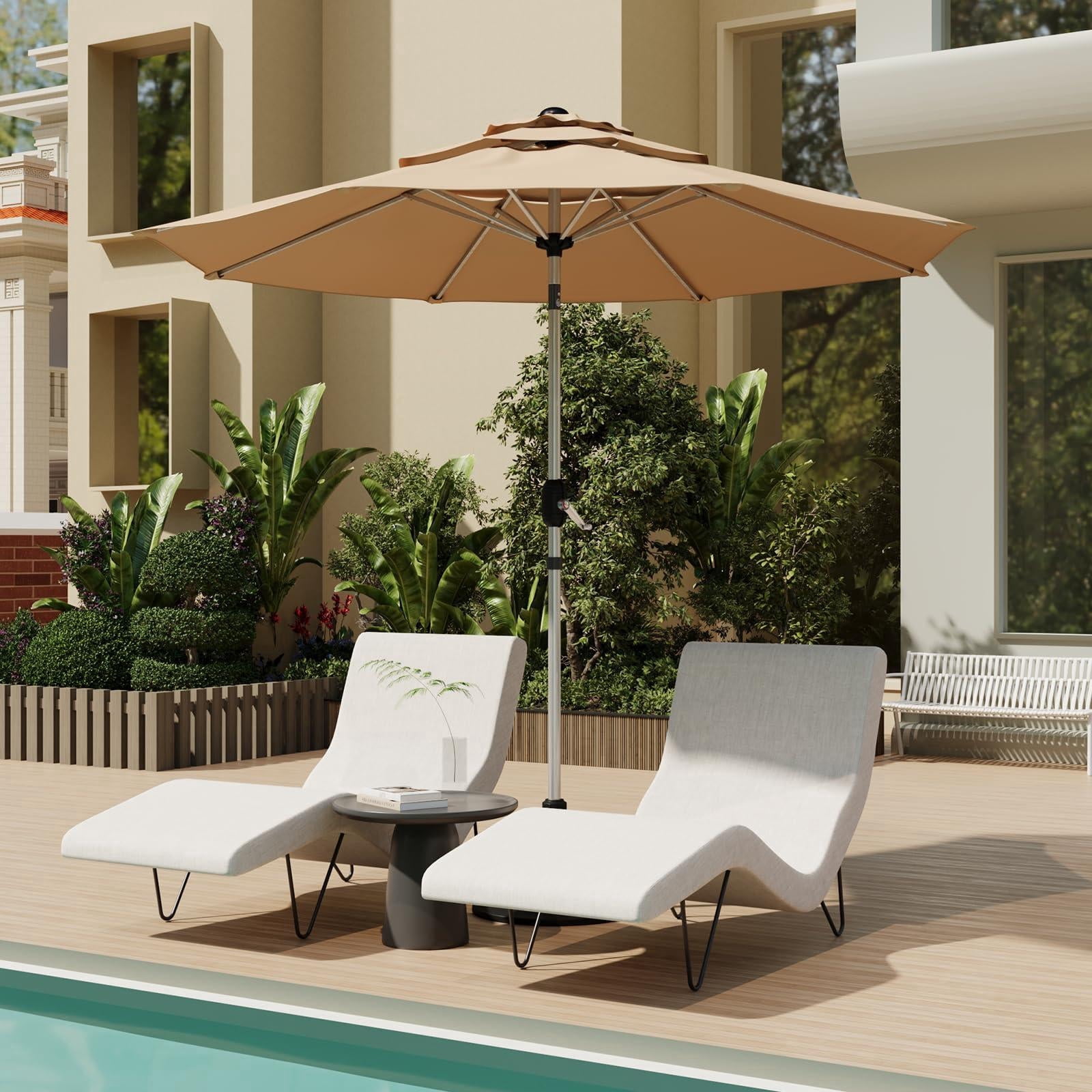 9FT 3-Tier Aluminum Outdoor Patio Umbrella, Fade-Resistant Market Umbrella with Push Button Tilt Function, 8 Sturdy All-Aluminum Ribs for Gardens, Patios, Backyards & Pools (Beige)