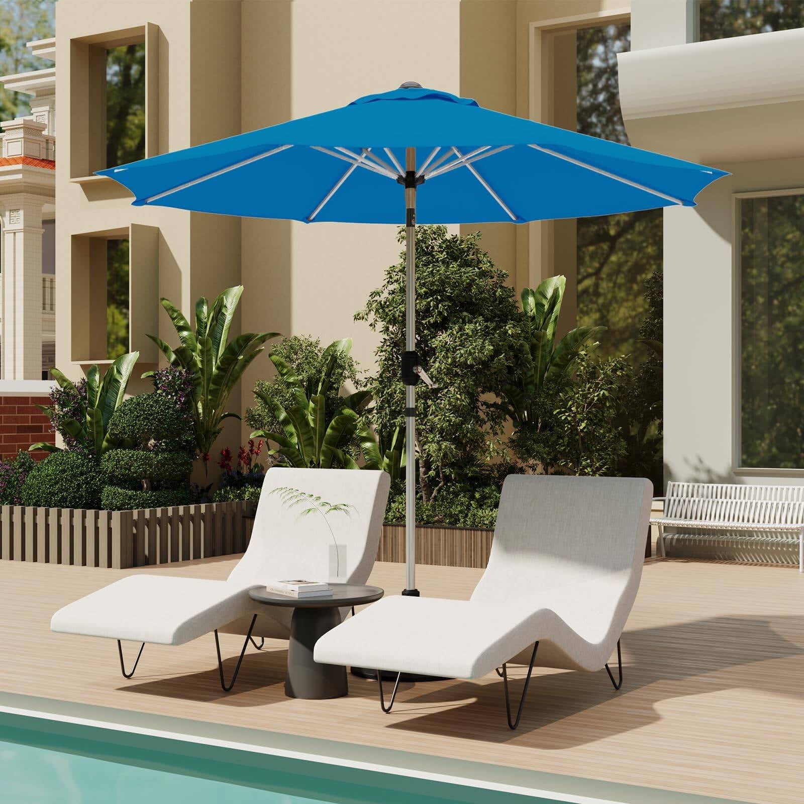 9FT Aluminum Outdoor Patio Umbrella, Fade-Resistant Market Umbrella with Push Button Tilt Function, 8 Sturdy All-Aluminum Ribs for Gardens, Patios, Backyards & Pools (Royal Blue)