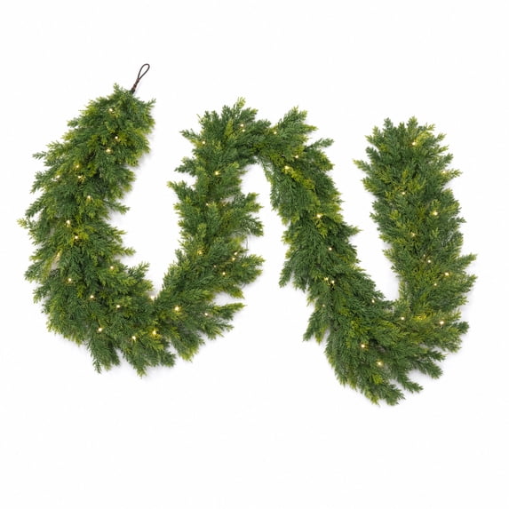 9FT Artificial Norfolk Pine Christmas Garland with 50 Warm White LED ...