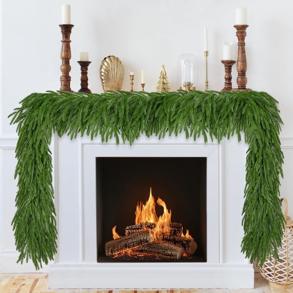 9FT Artificial Norfolk Pine Garlands, Blutato Realistic Christmas Greenery Garland for Mantel, Table, Stairs, Indoor Outdoor Winter Holiday Decor, Faux Pine Garland 1 Pack