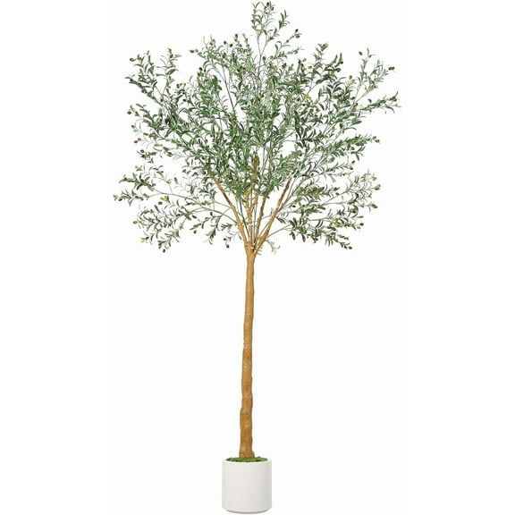 9FT Artificial Olive Tree - Realistic Fake Olive Tree for Indoor & Outdoor Decor, Potted Faux Silk Tree with Wood Trunk & Fruits, Perfect for Home, Office, Housewarming Gift (Large, Lifelike Design)