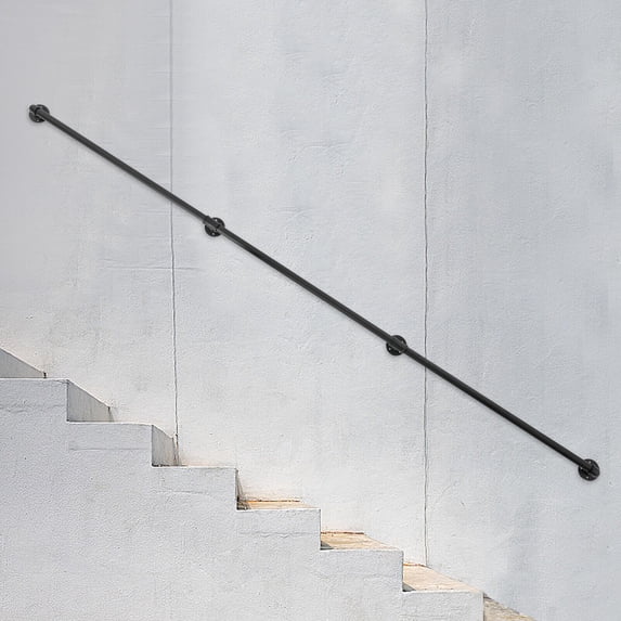 9FT Black Pipe Stair Handrail Staircase Handrail Metal for Wall Mount 3 Sections