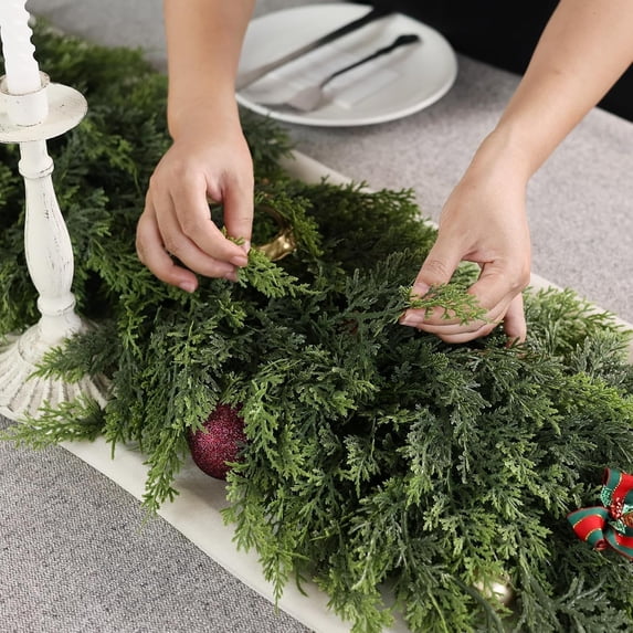 9FT Cedar Garland for Fireplace - Artificial Christmas Garland Thick and Lush Realistic Faux Cedar Fake Pine Needles Garland for Table,Window,Stairs,Mante,Indoor Outdoor Decor (1PCS)