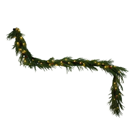 9FT Christmas Cedar Garland with String Lights, Artificial Real Touch Thickness Realistic Greenery Pine Garland for Mantle Fireplace Outdoor Indoor Christmas Decorations