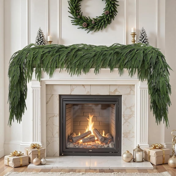 Lolsea 9FT Real Touch PE Christmas Garland, Artificial Norfolk Pine Garland for Mantel, Stair Railing, Christmas Tree, Xmas Decoration for Indoor & Outdoor, Green