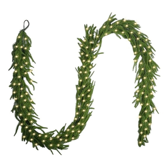 9FT Christmas Garland with LED String Lights, Norfolk Pine Garlands, Real Touch, Artificial Greenery Garland, Waterproof for Indoor&Outdoor, Fireplace, Banister, Wall,Christmas Holiday Decor