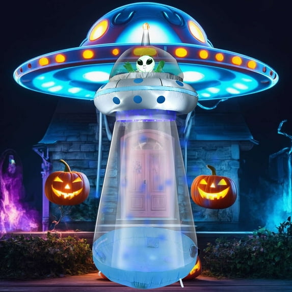 9FT Christmas Inflatable Outdoor Decorations Alien UFO Blow Up Yard inflatable Build-in LED for Halloween Party Indoor, Outdoor, Yard, Garden, Lawn Decorations