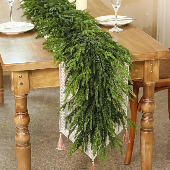 9FT Christmas Real Touch Norfolk Pine Garland, Artificial Christmas Garland Faux Pine Needles, Greenery Garland for Table Fireplace Mantle Holiday Home Indoor Outdoor Christmas Decor (1PCS)