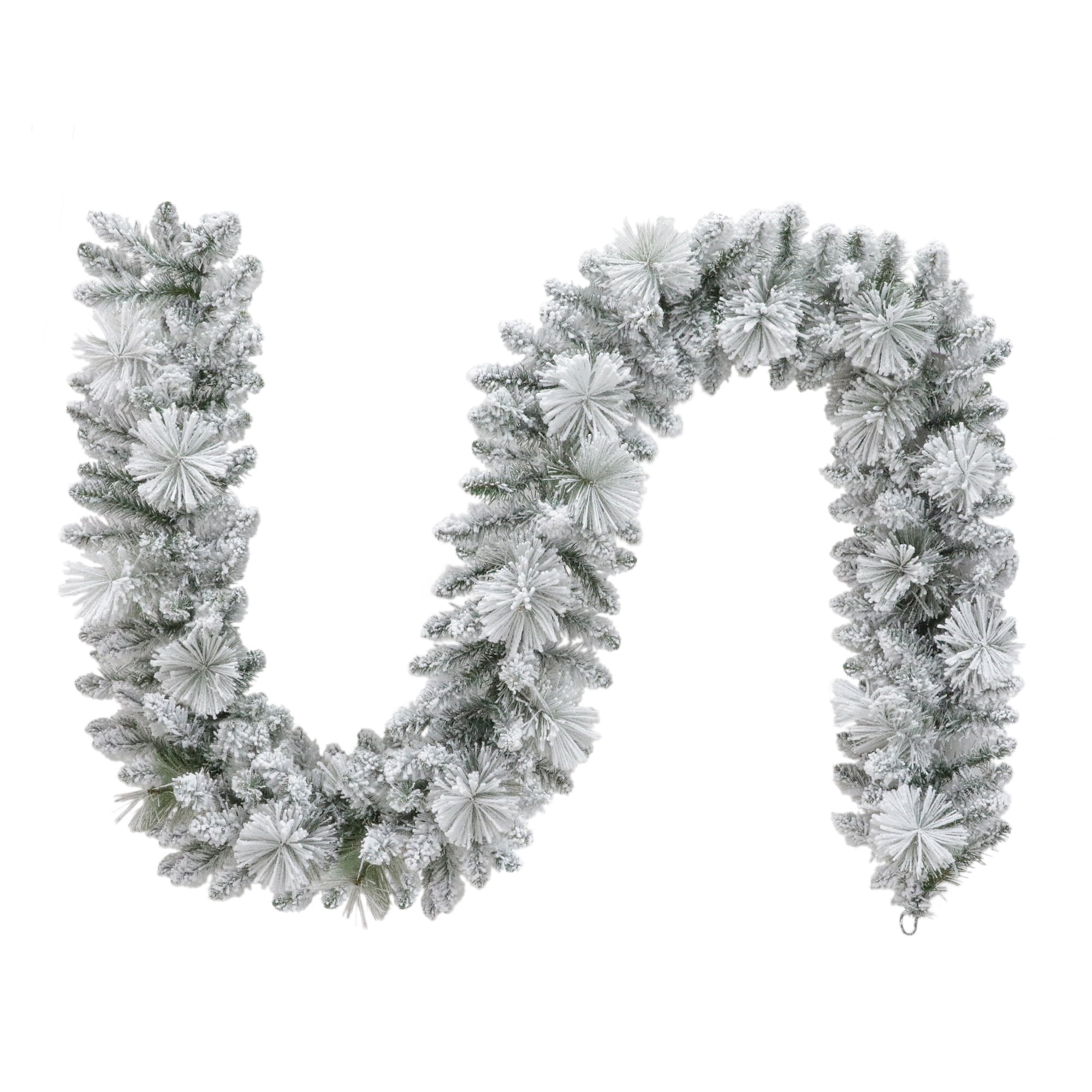Snow-Flocked Winter Frost Unlit Artificial Christmas Garland, Green and White, 9', by Holiday Time