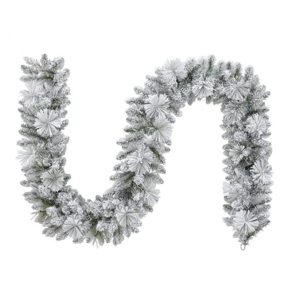 Snow-Flocked Winter Frost Unlit Artificial Christmas Garland, Green and White, 9', by Holiday Time