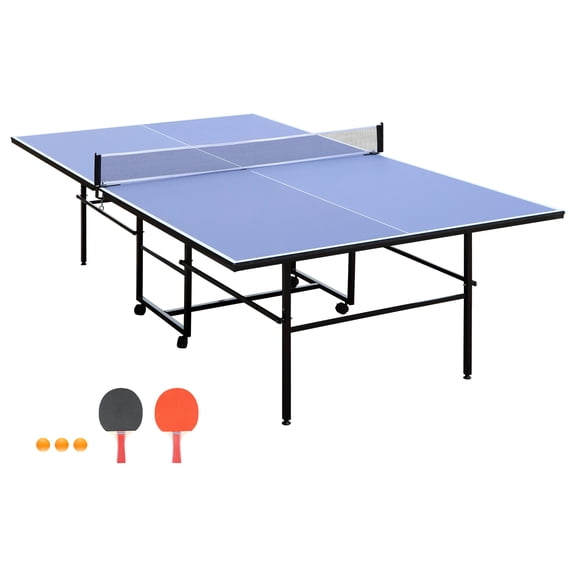 9FT Foldable Portable Table Tennis Table, Professional Outdoor Ping Pong Table Game Set with Net, 2 Paddles & 3 Balls, Single Player Playback Mode