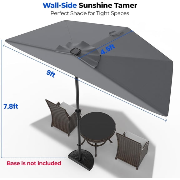 9FT Half Umbrella with Solar LED Lights for Outdoor, Waterproof Half Umbrella for Small Spaces, Balcony, Deck(Dark Grey)