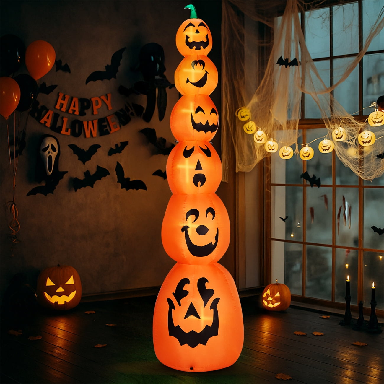 9FT Halloween Inflatable Stacked Pumpkins, Blow Up 6 Pumpkins Outdoor ...