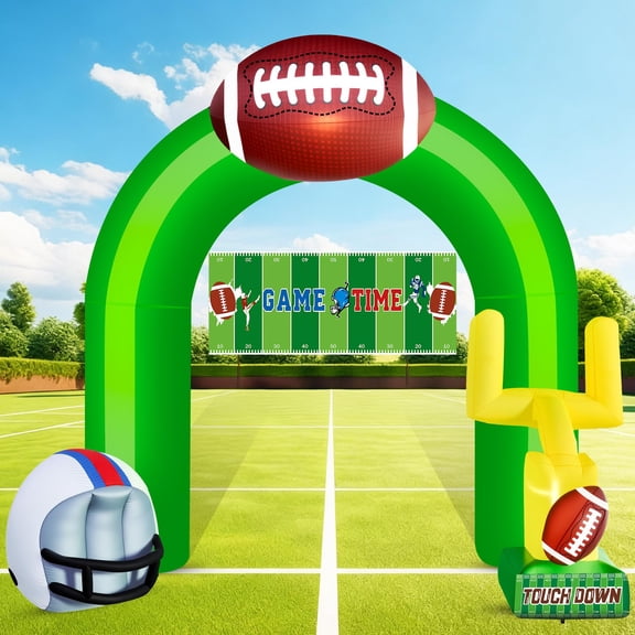 9FT Inflatable Football Balloon Arch with Helmet & Goal Post & Banner, Green Large Blow Up Football Archway with Build-in 5 Led Lights for Football Themed Birthday Party Lawn Yard Decoration Y101