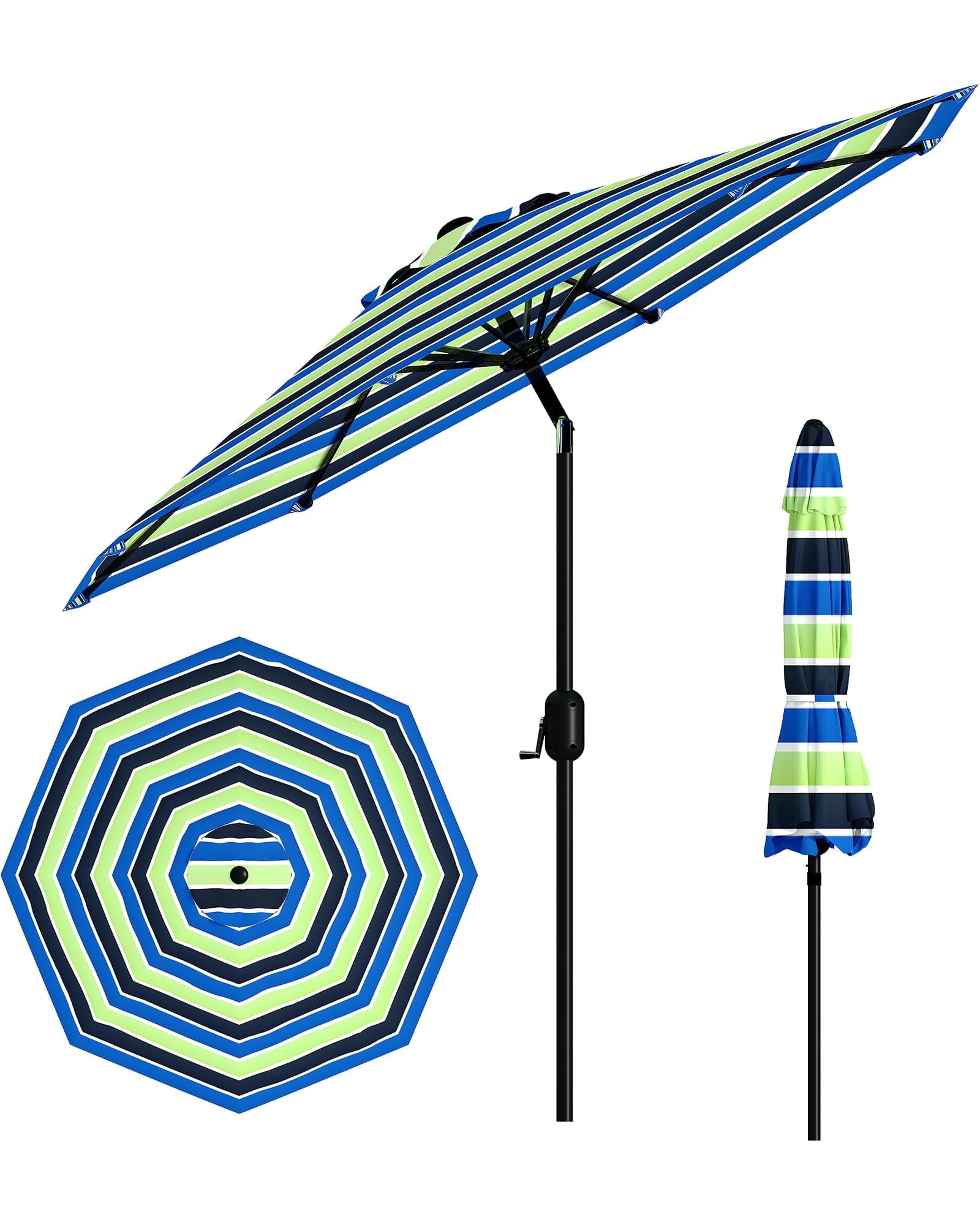 9FT Large Outdoor Patio Umbrella Market Table Umbrella-UV Resistant, Easy Push Button Tilt and Crank, 8 Ribs Heavy-Duty Pool Umbrella for Deck, Backyard,Garden