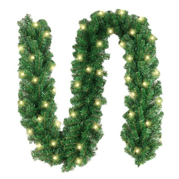 9FT Lighted Christmas Green Garland with 40 Count Clear String Lights, Pre-lit Long Artificial Greenery Garlands, Plug in Holiday Decorative Lights