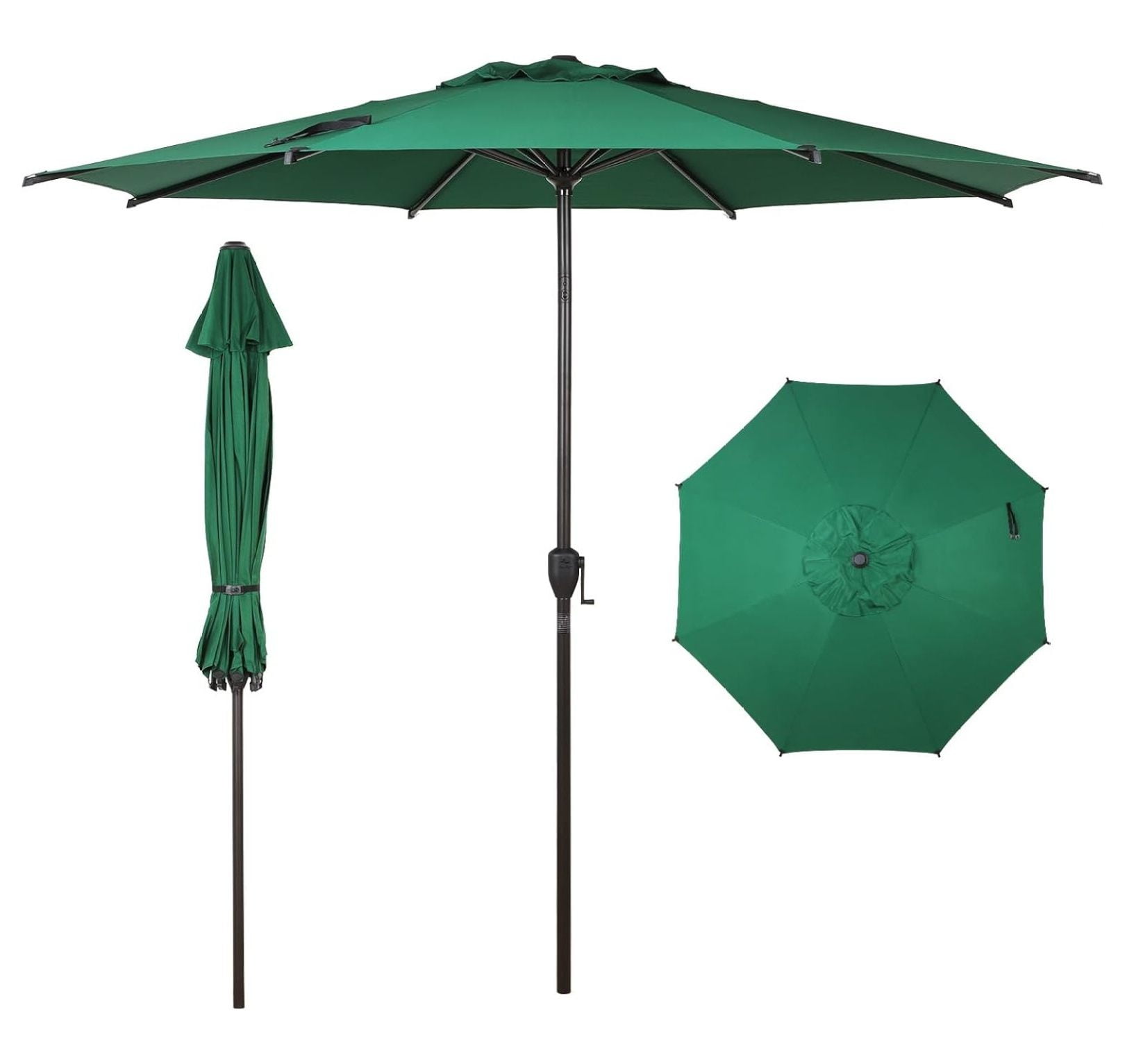 9FT Lyon Outdoor Patio Umbrella Outdoor Table Umbrella with Push Button Tilt and Crank Market Umbrella 8 Sturdy Ribs UV Protection Waterproof for Garden Deck Backyard Pool Dark Green