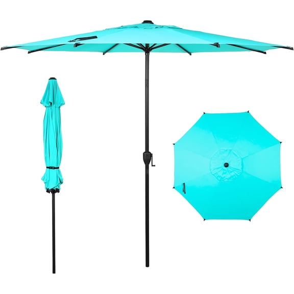 9FT Lyon Outdoor Patio Umbrella Table with Push Button Tilt and Crank Market 8 Sturdy Ribs UV Protection Waterproof for Garden Deck Backyard Pool, Turquoise
