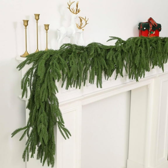 9FT Norfolk Pine Garland Realistic - Thick Deluxe Faux Christmas Greenery Garland Artificial Green Winter Pine Garlands for Mantle Staircase Table Indoor Outdoor Xmas Holiday Decoration