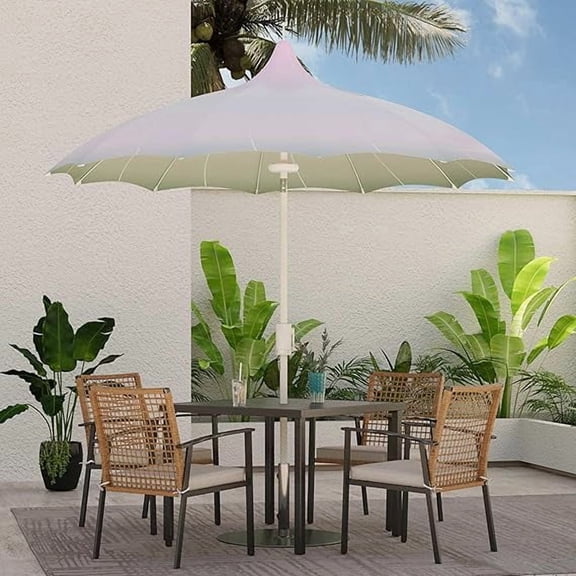 9FT Outdoor Pagoda Patio Umbrella with Lights & 360 Rotation, Petal Design Canopy for Deck, Poolside, GardenGreen)