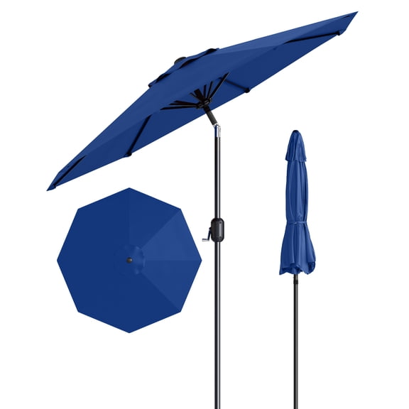 9FT Outdoor Patio Umbrella with Double-Layer Vented Canopy, UPF 50+ UV Protection, 8-Rib Steel Frame, Crank & Tilt Mechanism, Detachable Pole, Backyard, Deck, or Poolside