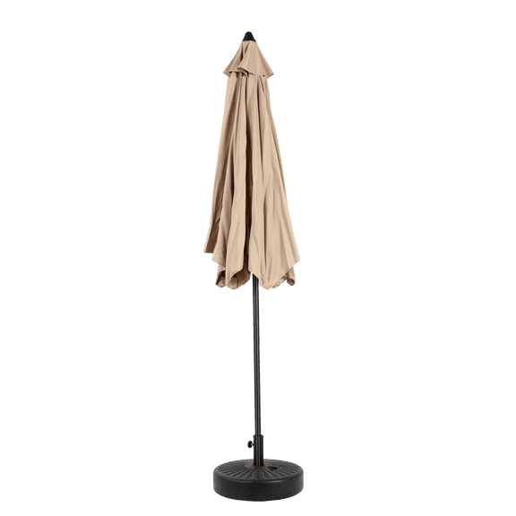 9FT Outdoor Patio Umbrella Khaki Market Umbrella with Push Button Tilt & Crank 6 Steel Ribs UV Protection for Deck Backyard Pool (Base Not Included)