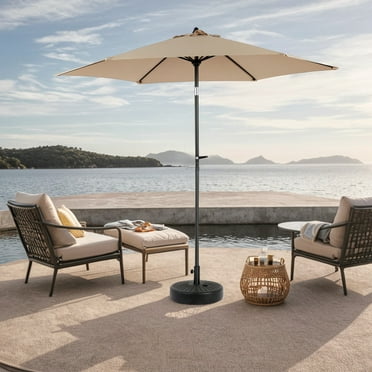 9FT Outdoor Patio Umbrella,Outdoor Table Umbrella with Push Button Tilt and Crank, Market Umbrella 6 Sturdy Ribs , Deck, Backyard, Pool (Base Not Included),Khaki
