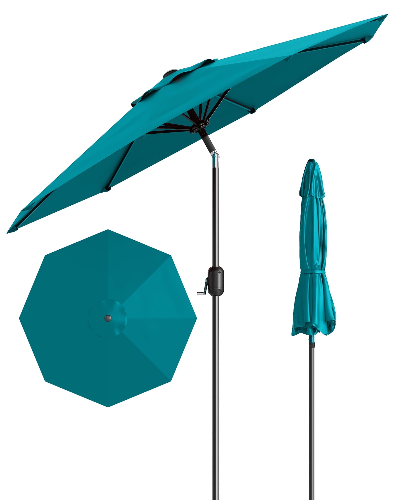 9FT Outdoor Patio Umbrella with Push Button Tilt and Crank, Market Umbrella 8 Sturdy Ribs UV Protection Waterproof Heavy-Duty Pool Umbrella for Deck, Backyard,Garden
