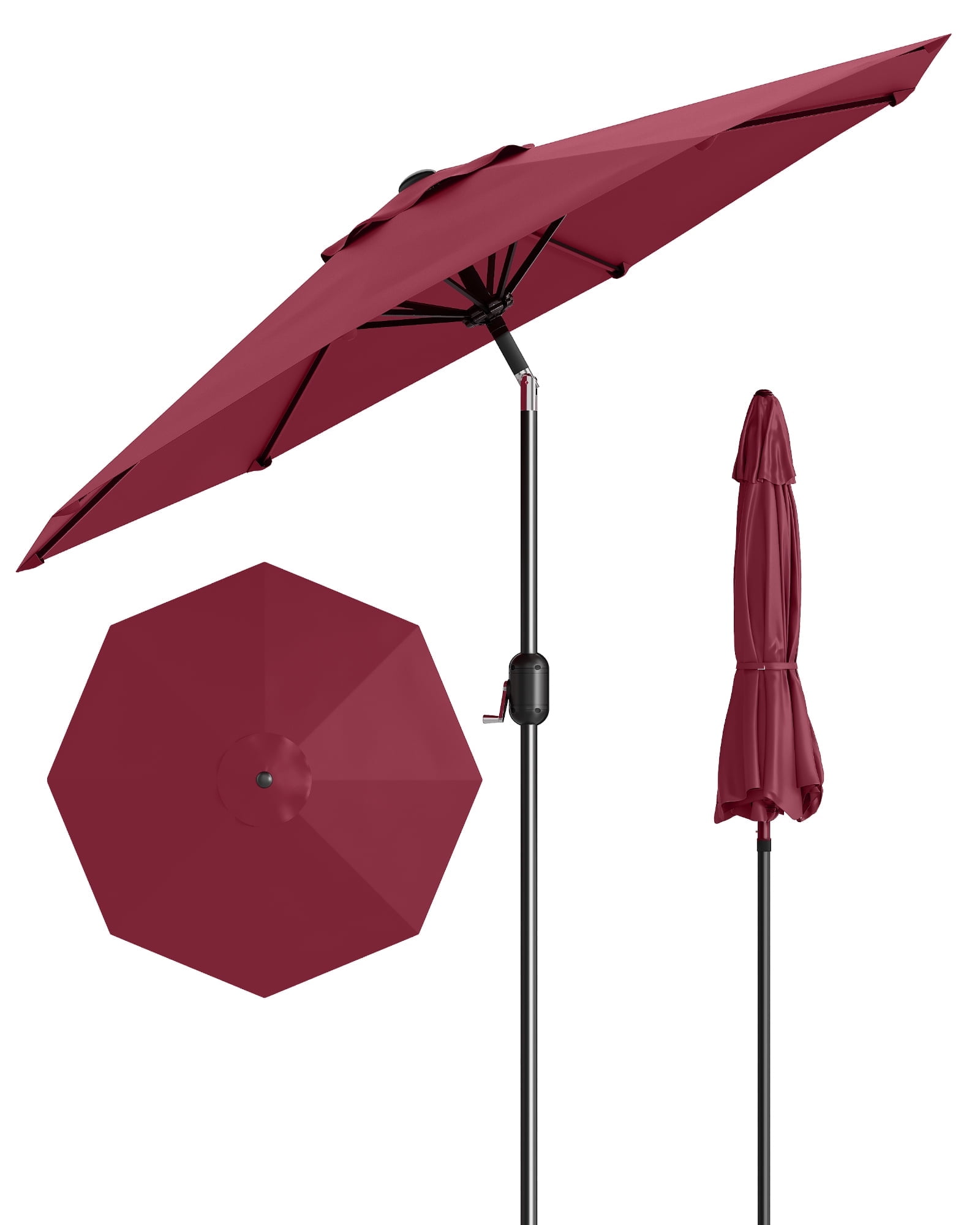 9FT Outdoor Patio Umbrella with Push Button Tilt and Crank, Market Umbrella 8 Sturdy Ribs UV Protection Waterproof Heavy-Duty Pool Umbrella for Deck, Backyard,Garden