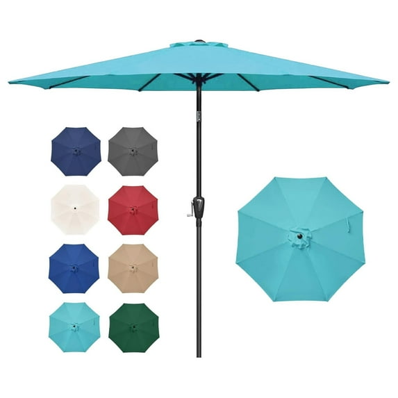 9FT Outdoor Patio Umbrella Table Market Umbrella with Push Button Tilt and Crank, 8 Sturdy Ribs, UV Protection Waterproof for Garden, Lawn, Deck, Backyard, Pool,Turquoise
