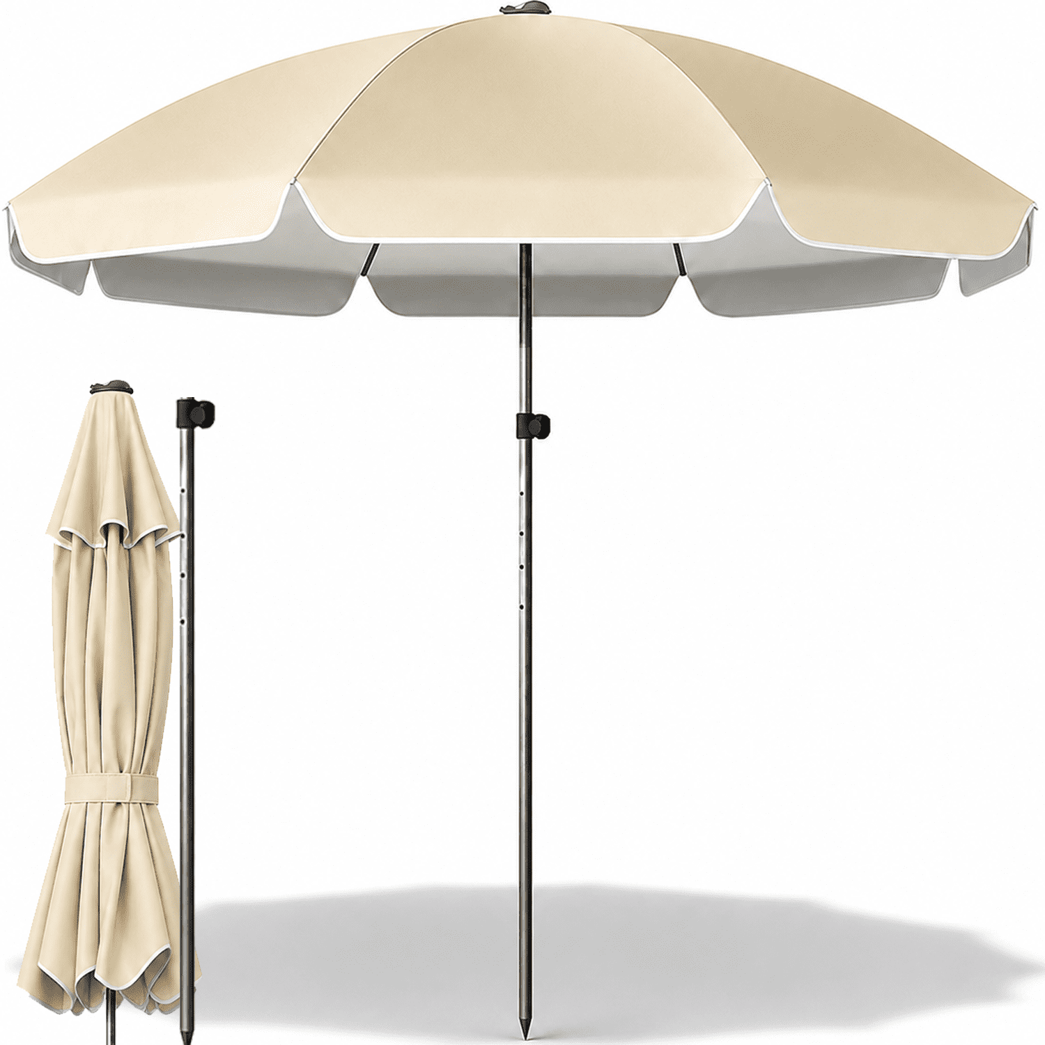 9FT Outdoor Patio Umbrella, UPF50+ Silver Coated Beige Market Umbrella with 8 Steel Ribs, Water Resistant Outdoor Table Umbrella for Patio Table, Pool, Deck, Garden, Beach, Camping & Vendor