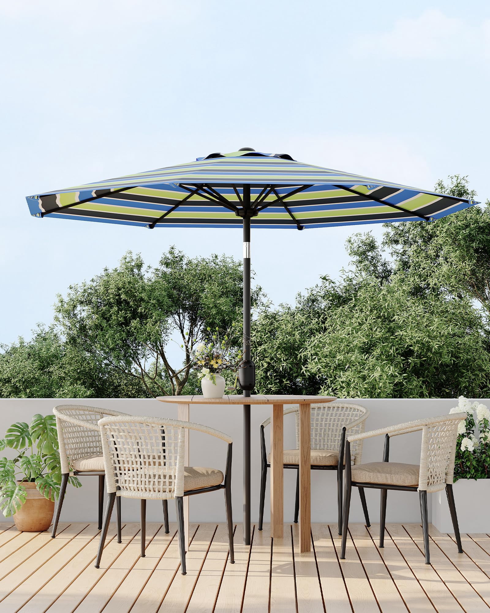 8 foot tilt patio umbrella Midtown Umbrellas - The Lean Ft with Fade-Resistant Sunbrella Fabric, Auto-Tilt Aluminum Frame and 8 Reinforced Ribs for Deck, Pool & Garden Simple tilt operation and hand crank lift make it easy to adjust as needed 8ft Patio Umbrellas | 8