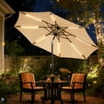 thumbnail image 1 of Patbrela 9FT Patio Umbrella Solar Lighted Outdoor Umbrella with LED Strips, Convenient Crank Lift System, for Beach, Gargen, Yard, Home, Pool, Beige, 1 of 10