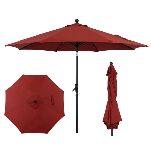 9FT Patio Umbrella with Auto-Tilt & Crank Lift – Double Vented Canopy, Wind-Resistant Ribs, UV/Water-Repellent Fabric – Easy Setup for Outdoor Deck, Pool, Garden(REDOLEFIN)