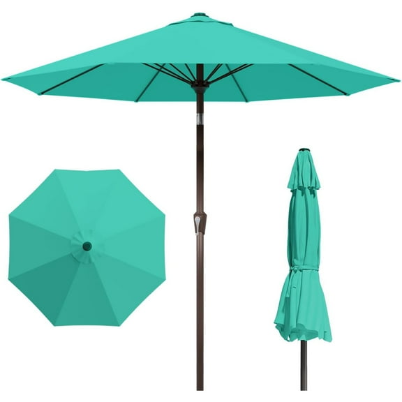 9FT  Umbrella with Fiberglass Ribs, Outdoor Market Table Umbrella with Crank and Tilt,   Canopy for , Garden, Deck, Pool, Turquoise Blue